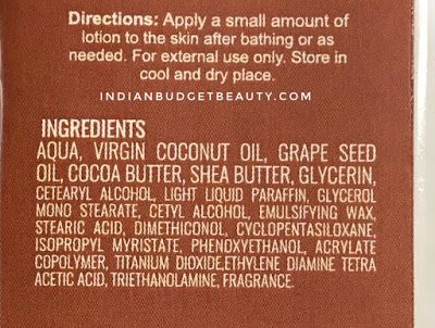 Glamaroma Coconut Vanilla Moisturizer ingredients