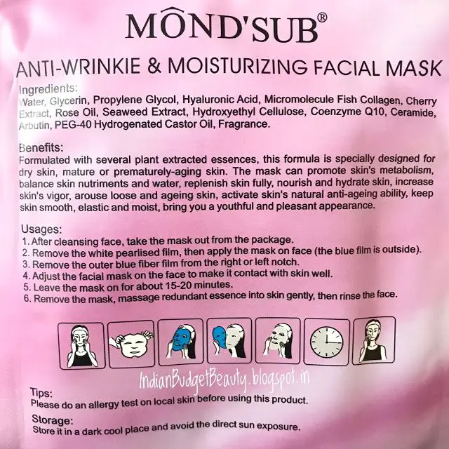Mond'sub Anti-wrinkle, Moisturizing, Nourishing & Hydrating Facial Mask Review