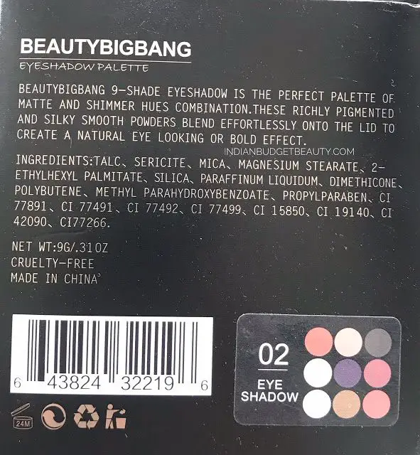 Beauty Big Bang 9 Colors Matte Eyeshadow Palette Earth Tone Naked Shimmer Pigment Glitter Eye Shadow (02) ingredients