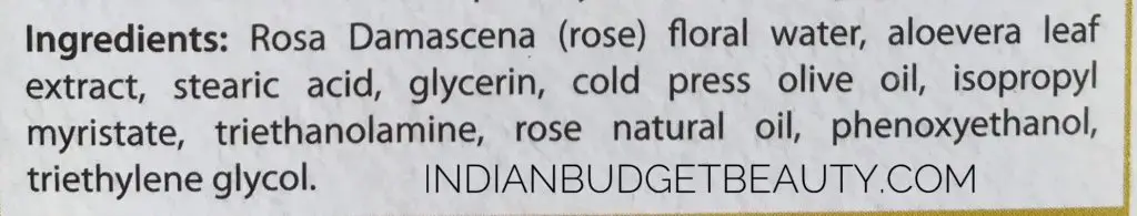 vanya herbals rose and olive face cream ingredients