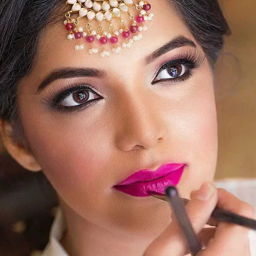 hot pink lipstick indian bride