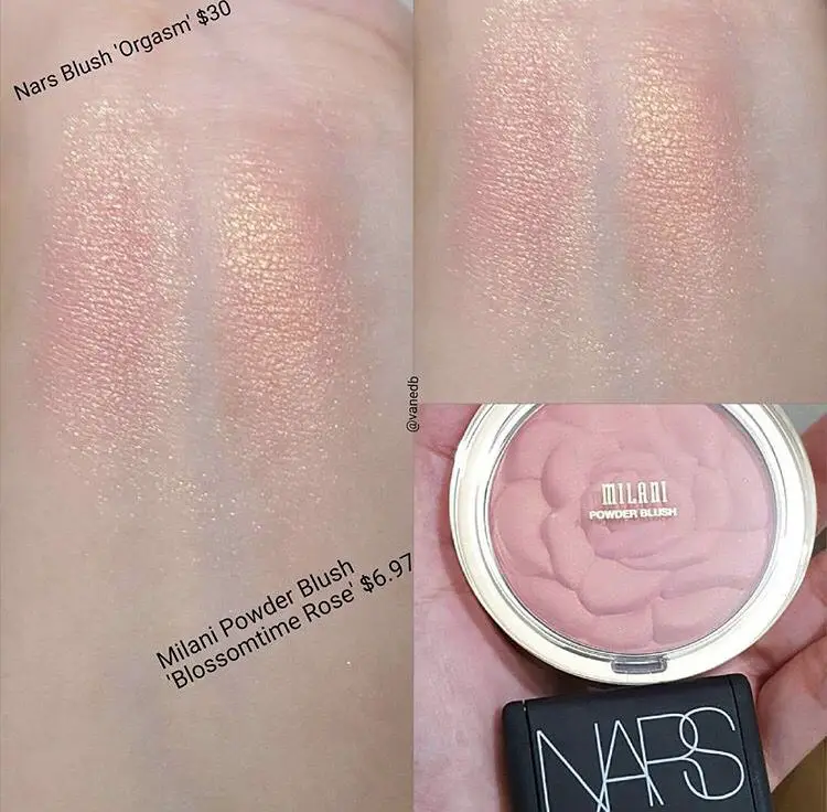 Milani Blossomtime Rose Nars Orgasm swatch dupe