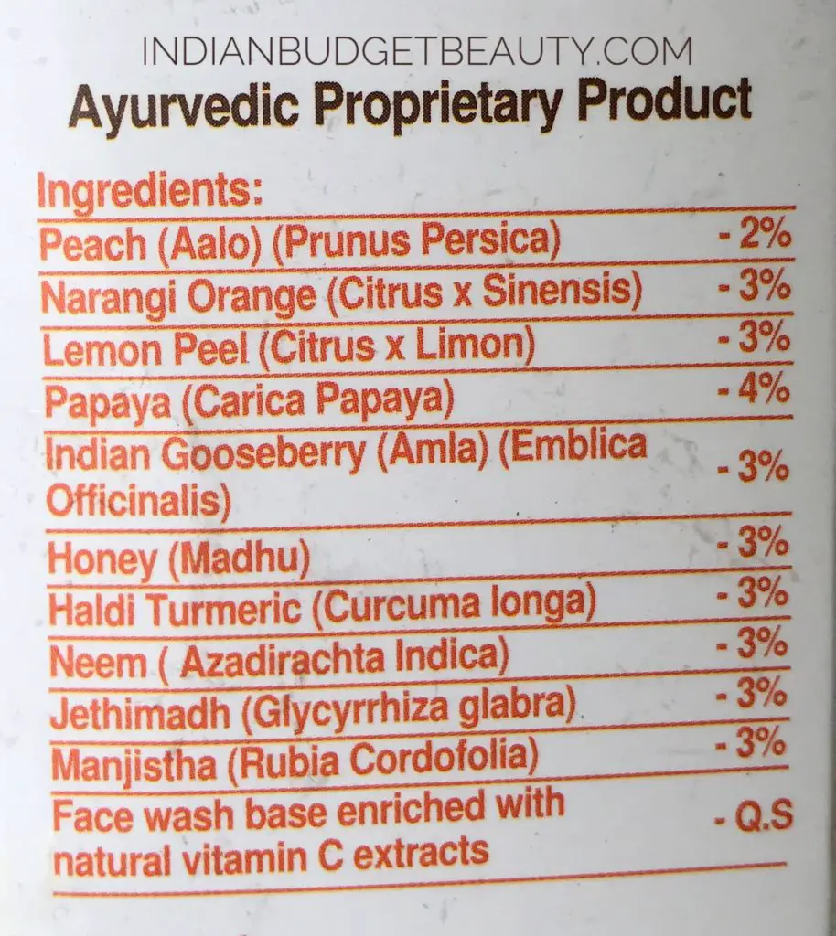 Natural Vibes Vitamin C Face Wash ingredients