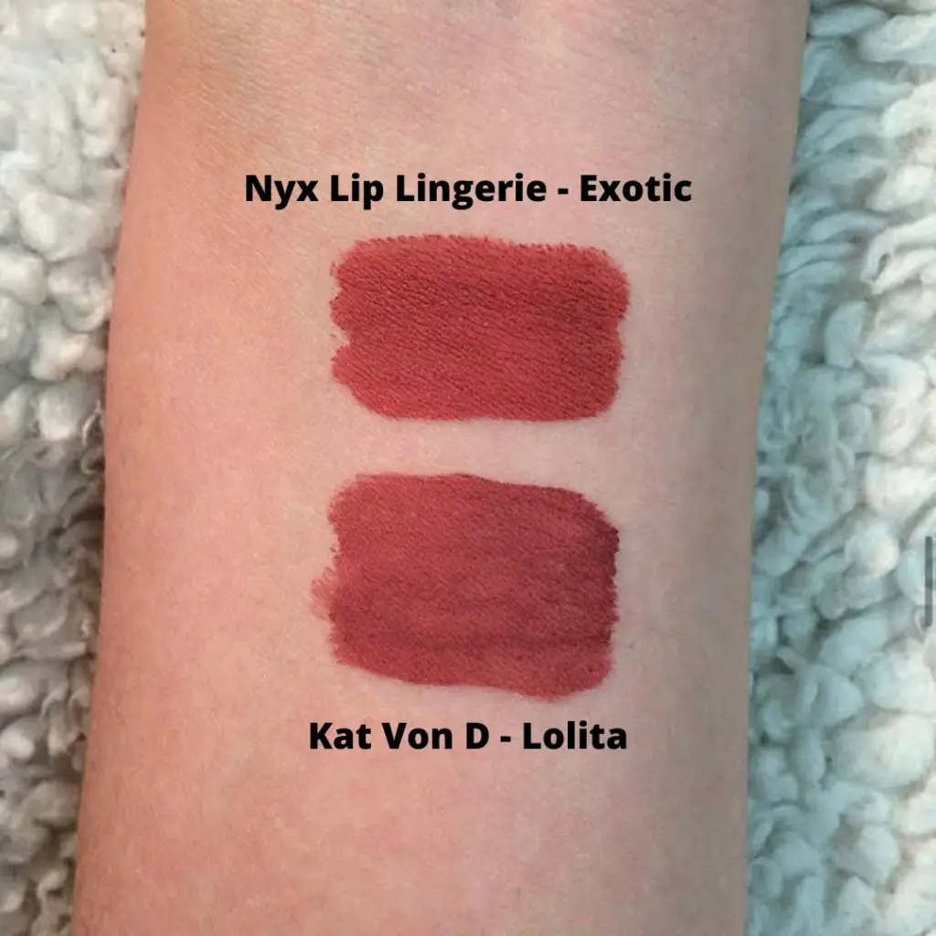 nyx lip lingerie exotic and kat von d lolita