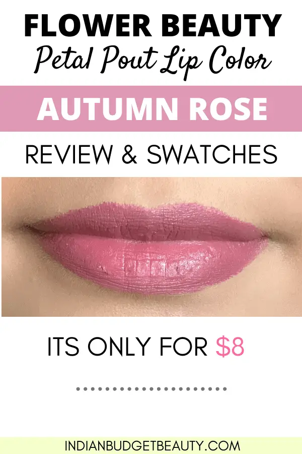 Flower Beauty Autumn Rose Lipstick Review and Swatches. This Flower Beauty Lipstick is very pigmented. CLICK HERE for flower beauty petal pout swatches 