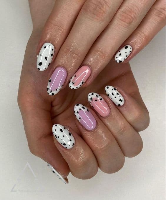 Dalmation Dog Print French Tip Nails