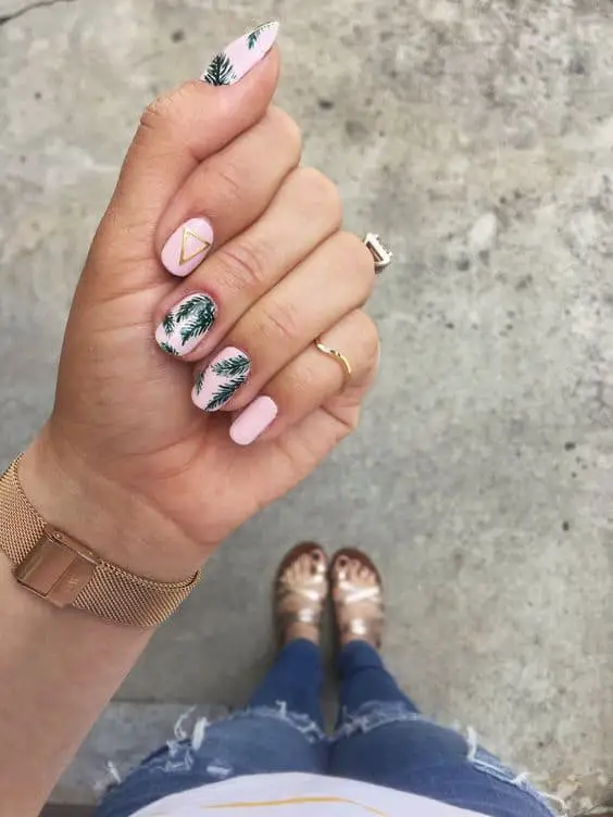 Cute Tropical Palm Leaves Nails For Shorter nails