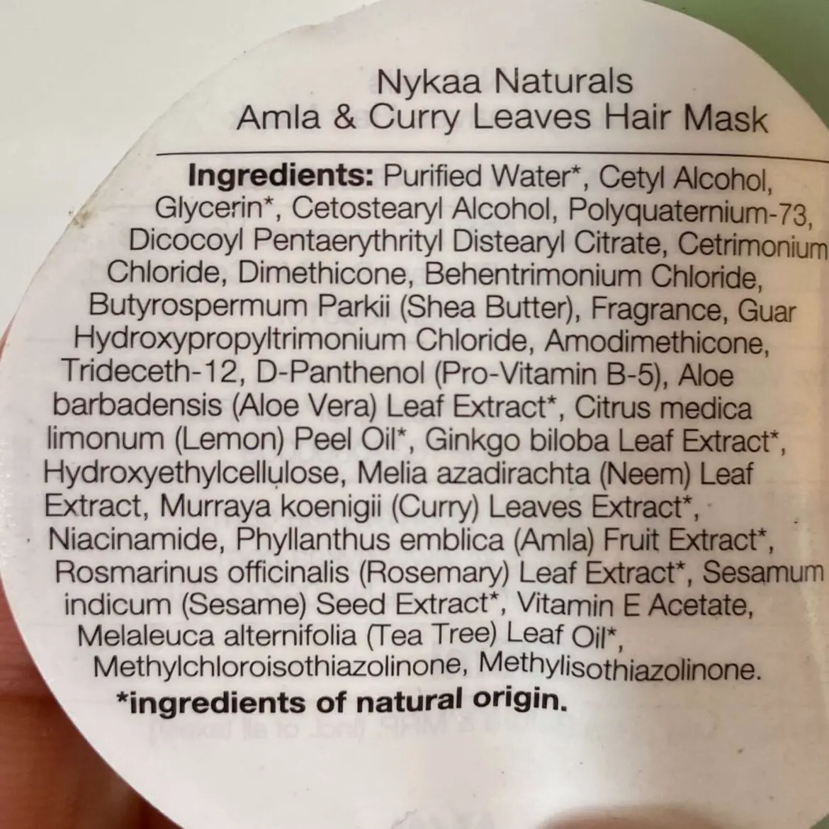 Nykaa Naturals Amla and Curry Leaves Hair Mask Ingredients