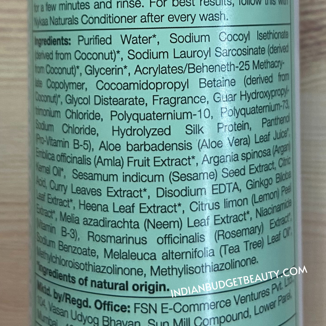 Nykaa Naturals Amla and Curry Leaves Shampoo Ingredients